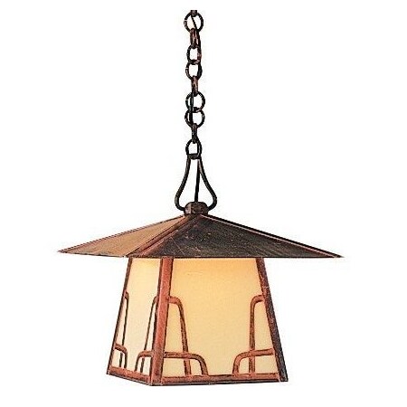 Arroyo Craftsman 12" Carmel Pendant Without Overlay (Empty), Antique Copper, Rain Mist Glass CH-12ERM-AC